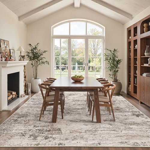 Cochyean 8x10 Area Rugs - Washable Rug for Living Room, Ultra-Thin Abstract Rug, Indoor Non-Slip Rug for Bedroom, Stain Resistant Large Area Rug, Super Soft Low Pile Rugs, Brown