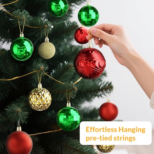 Annecy Christmas Tree Ornaments - 36 PCS Shatterproof Christmas Ball Ornaments Set for Holiday, Wreath & Party Decorations (Multi-Size, Red, Green, Gold)