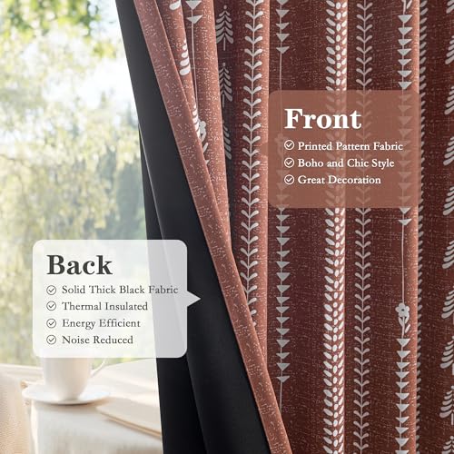 MEETSKY Boho Terracotta 95% Blackout Curtains - 84 Inch Long Rustic Western Decorative Patterned Rust Burnt Orange Farmhouse Drapes for Bedroom Living Room, Back Tab, 50" Wide, 2 Panels