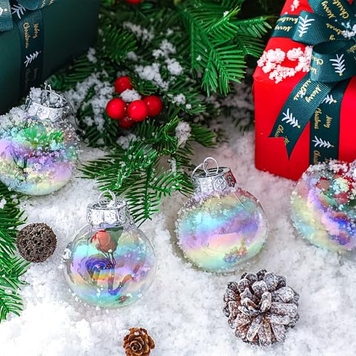 Funtery 24 Pcs Clear Plastic Ornaments for Crafts Iridescent Ornaments Ball Decoration 2.5-inch DIY Bubble Pot Cauldron DIY Witch Magic Pot Witch Cauldron Decoration (Iridescence Style)