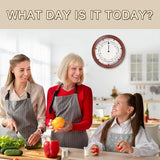 Day of The Week Clock 14Inch Retirement Wall Clock with Wood Frame Day Wall Clock for Men Women (Dark Reddish Brown)
