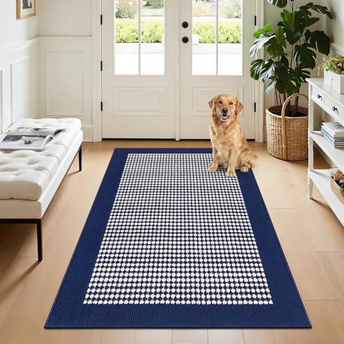 Indoor Door Mat 3x5ft, Absorbent Muddy Mats for Dogs, Low-Profile Entrance Large Welcome Mat with Non-Slip Rubber Backing, Washable Runner Carpet for Hallway,Entryway,Kitchen(Navy)