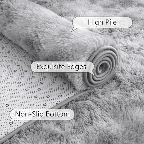 AROGAN 2x6 Feet Soft Runner Rugs for Bedroom Plush Fluffy Rug, Shag Furry Area Rug Carpet Non Shedding for Nursery Children Kids Girls Room Home Hallways Decorative, Grey and White