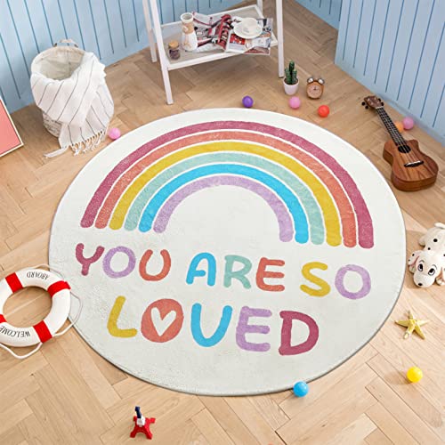 Topotdor Rainbow Nursery Rug Colorful Boho Decor Kids Rug Ultra Soft Washable Reading Corner Rugs,47" Round