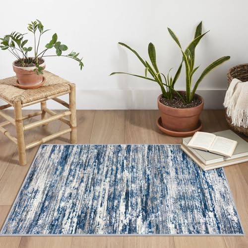 SIILOOM 2x3 Modern Abstract Rug for Entryway, Navy Blue Gray Neutral Multi Super Soft Small Area Rug, Washable Slip-Resistant Kitchen Rugs, Low-Pile Mat for Bedside, Indoor Door Mat