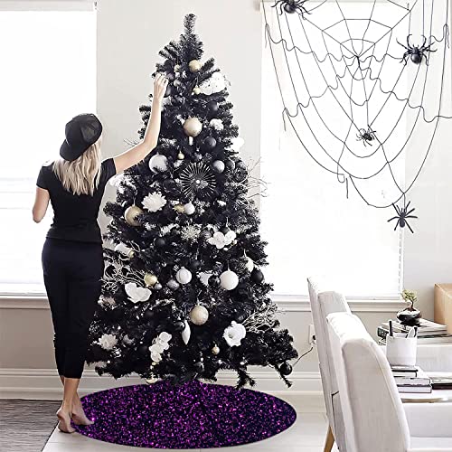 MODFUNS Purple Christmas Tree Skirt 36 Inch Sequin Xmas Tree Skirt Halloween Christmas Tree Skirt Sequins Tree Carpet Halloween Ornament Xmas Tree Skirt Mat Glitter Tree Skirts for Party