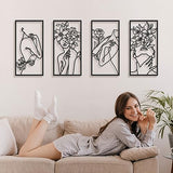 Bakovity Black Metal Wall Decor, Abstract Woman Wall Art, Minimalist Line Decor, Modern Aesthetic Metal Wall Art for Bedroom Bathroom Living Room (4 Pcs, 17 x 9 in)
