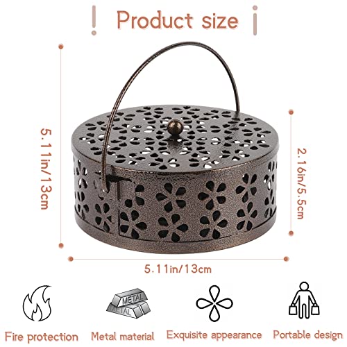 Portable Iron Mosquito Coil Holder with Handle Round Heat-Resistant Incense Holder for Home Office Camping (Bronze)