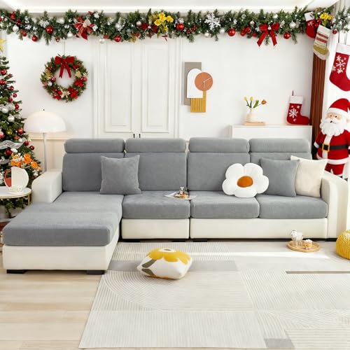 hyha Individual Couch Cushion Covers, Stretch Magic Sofa Seat Cushion Covers Washable, Dog Couch Sofa Slipcover for Pets, Kid with Elastic Bottom(3PC, Grey)