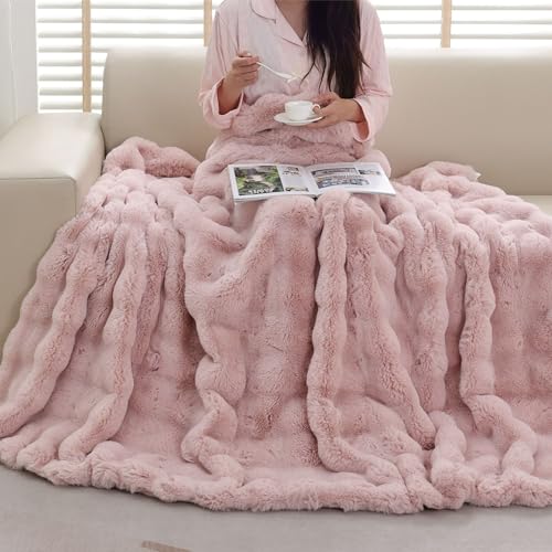 Cozy Fluffy Plush Faux Fur Blanket Pink 50x60 Inch Super Soft Fuzzy Thick Throw Blanket for Sofa Couch Bed