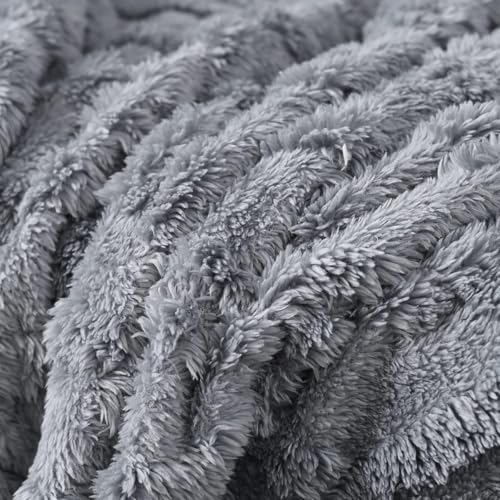 6 Pieces Oversized Recliner Chair Covers Geometric Jacquard Plush Slipcovers Sofa Covers Soft Fuzzy Fluffy Anti-Slip Furniture Protector for Kids Elastic Bottom (Gray, Oversized Recliner Loveseat)