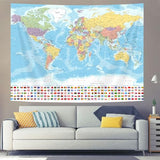 World Map Tapestry Wall Hanging, Map of The World with National Educational Walls Tapestries Room Decor, Boys Girls Kids Map Wall Tapestry for Bedroom Living Room Office Classroom (60X40")