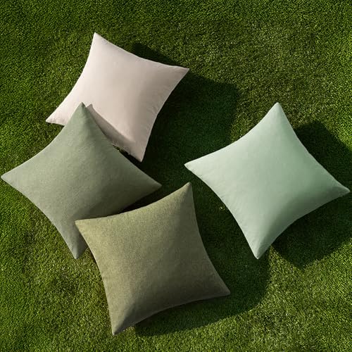 MIULEE Pack of 4 Decorative Outdoor Throw Pillow Covers Linen Waterproof Pillow Covers Summer Farmhouse Cushion Cases for Patio Garden Tent Balcony Couch Sofa 18x18 Inch Light Green
