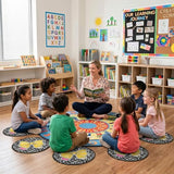 6 Pcs Pencil Bow Carpet Circle Seats for Classroom Decorations 17 Inch Pencil Bow Composition Notebook Rug Bulk Non Slip Floor Cushion Mat for Preschool Kindergarten Daycare Reading Corner