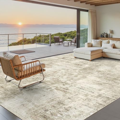 Soalmost 9x12 Area Rugs for Living Room Washable Rug Abstract Beige/Gray