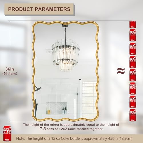 PROHOMEWARE 24 * 36" Gold Bathroom Mirror for Wall,Wavy Rectangular Mirror,Vanity Mirror,Bathroom Mirrors for Wall,Wall-Mounted Metal Frame Mirror for Bedroom Entryway Living Room Farmhouse (Gold)