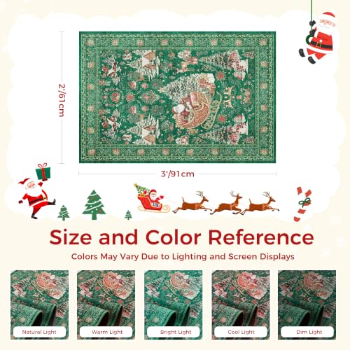 Christmas Rug 2x3 Entryway Rugs Washable Rug Runner for Kitchen, Xmas Green