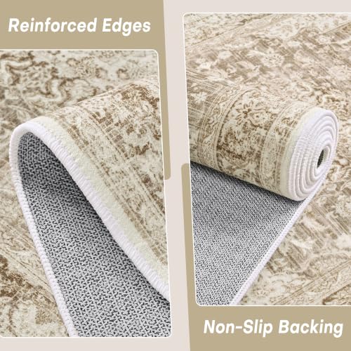 Washable Vintage Area Rug for Kitchen, 2x6 Khaki Runner Rugs