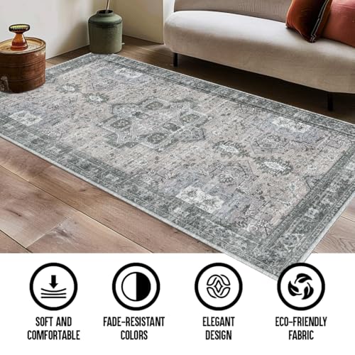 Muddy Mat® Blue Bell 2x3 Washable Area Rugs for Living Room, Bedroom & Dining Room – Modern Soft Low Pile Non Slip Carpet – Pet Friendly Waterproof Foldable Rugs for Home