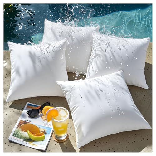 Phantoscope Bundle -Pack of 4 Outdoor Water Resistant Throw Pillow Inserts 18 Inches & Set of 4 Happy Halloween Decorative Throw Pillow Covers