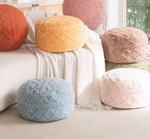 Tingting's Dream Soft Round Stuffed Pouf Ottoman Foot Rest Poufs with Foam Particles Filling Foot Stool Storage Ottoman for Living Room (Pink, 47×47×30CCM/18.5"×18.5"×11.8")