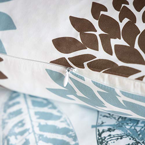 Phantoscope Set of 4 New Living Series Leaf Geometric Blue and Coffee Throw Decorative Pillow Cover Cushion Cover 18 x 18 inches 45 x 45 cm