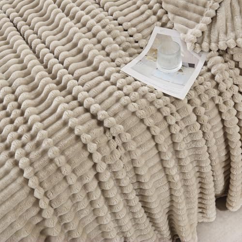 Khaki Throw Blanket for Couch Sofa 50x60 inches Striped Fleece Blankets Room Home Decor Lightweight Plush Soft Cozy Gifts for Women Mom