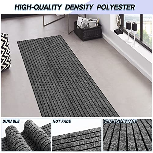 Custom Size Backed Non-Slip Area Rugs Runner, Easy Clean, Waterproof Runner Rugs for Hallway Entryway, Kitchen, Laundry, 2FT x 6FT, Gray Stripe