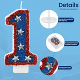 American Flag Birthday Candle Red Blue Sequin Number 1 Candle Perfect for Independence Day and Captain America Birthday Party Decorations Favors