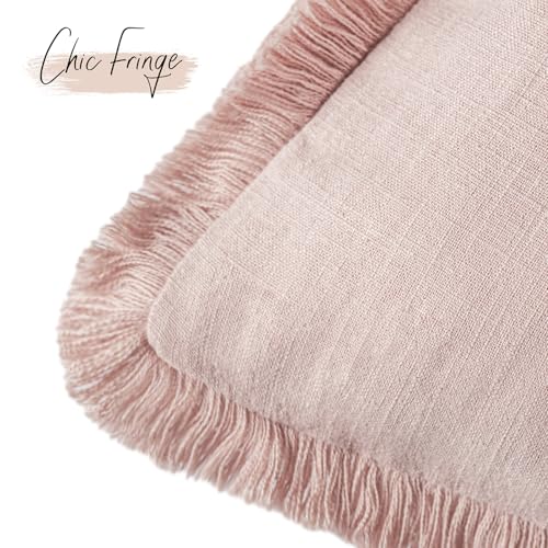 Foindtower Decorative Linen Fringe Throw Pillow Covers 22×22 Light Pink