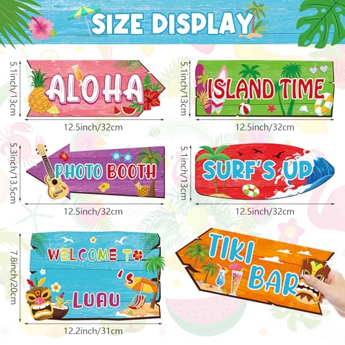 24 Pieces Luau Party Decorations Hawaiian Party Welcome Directional Sign Summer Tropical Party Sign for Luau Hawaiian Theme Party Decorations Birthday Party Supplies