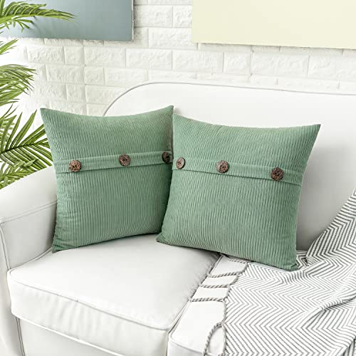 HWY 50 Sage Green Chenille Throw Pillow Covers 22x22 Inch Buttons Pack of 2