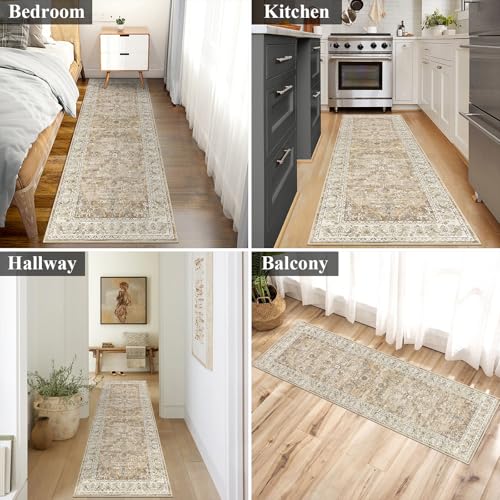 2' x 6' Boho Hallway Runner Rug Non Slip Runners,Cream Tan
