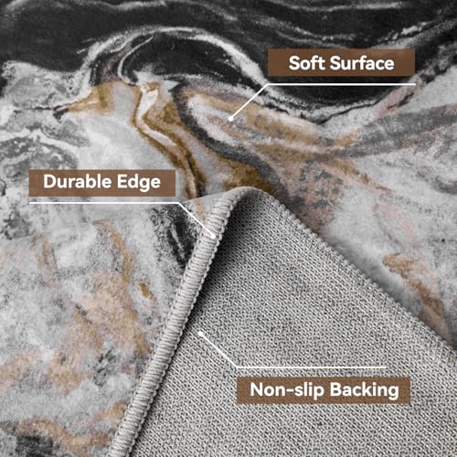 PADOOR Abstract 5'x7' Area Rug, Washable Non-Slip Low Pile, Marble Black
