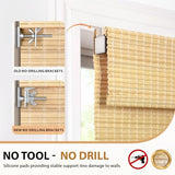 LazBlinds No Tools No Drill Cordless Bamboo Roman Shades, Privacy Room Darkening Window Treatment, Roll Up Bamboo Blinds for Window 26'' W x 64'' H, DP-Natural