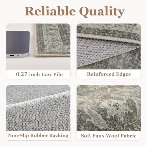 Modern Faromhouse Neutral Entryway Rug 2x3, Washable Non Slip Kitchen Bathroom Rugs, Transitional Small Rug for Bedroom Soft French, Low Pile Thin Door Mat Indoor Entrance, Gray/Beige/Olive