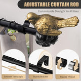 Vintage Black Curtain Rod 18 to 45 Inches Curtain Rods for Windows Adjustable Heavy Duty Drapery Rod with Gold Bird Finials for Kitchen Window Living Room