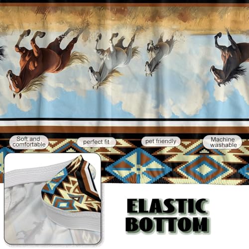 Aztec Western Armless Futon Cover Horse Stretch Armless Sofa Slipcover Navajo Southwestern Ethnic Washable Elastic Couch Furniture Protector for Bedroom Living Room