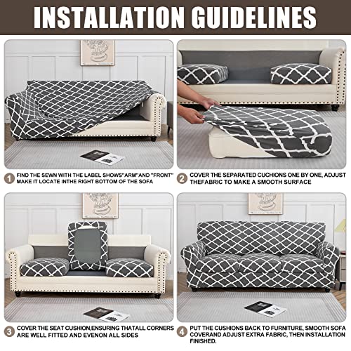 SearchI Stretch Sofa Cover Printed Couch Cover, Floral Pattern 3 Pieces Loveseat Slipcover with 2 Separate Cushion Cover, Washable Furniture Protector for Living Room(Loveseat, Yellow+Flower)