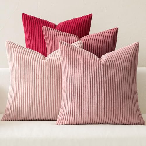 MIULEE Soft Corduroy Decorative Throw Pillow Covers Pink Series 20x20