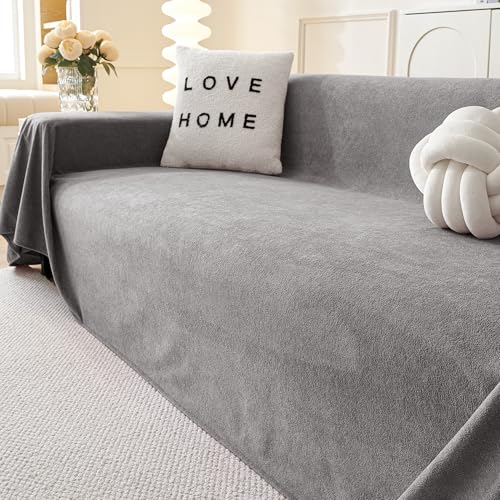 MYSKY HOME Couch Cover Sofa Cover for 2 Cushion Couch, Couch Covers for Dogs, Non-Slip Sofa Slipcover, Sofa Covers Washable, Couch Covers for Pets, Cat Scratch Furniture Protector, 71" x 118", Grey
