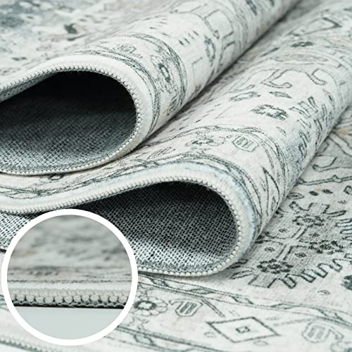 Washable 2x7 Runner Rug for Hallway: Soft Vintage Kitchen Rugs Non-Slip Rug Runner with Rubber Backing for Bathroom Entryway Low Pile Non Shedding Farmhouse Runner Rug (Grey/Blue, 2X7)