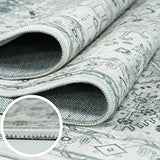 Washable 2x7 Runner Rug for Hallway: Soft Vintage Kitchen Rugs Non-Slip Rug Runner with Rubber Backing for Bathroom Entryway Low Pile Non Shedding Farmhouse Runner Rug (Grey/Blue, 2X7)