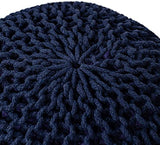 FRELISH DECOR Round Pouf Ottoman Hand Knitted 100% Cotton Pouf Foot Stool - Knitted Bean Bag - Floor Chair for Living Room Bedroom - Foot Rest for Couch (20 Diameter x 14 Height) - Navy