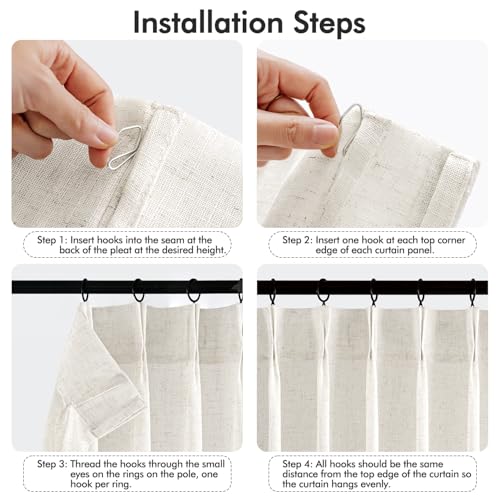 MIULEE 96 Inches Long Pinch Pleated Natural Linen Curtains 2 Panels Set for Bedroom Living Room, Viral Pleat Semi Sheer Drapes Light Filtering Textured Sheer Curtains with Hooks Floor to Ceiling