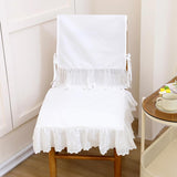 Farmhouse Ruffled Lace Chair Cover Set (1 Back Cover + 1 Seat Cover), White Dining Chair Protector with Lace Trim for Kitchen, Wedding Decor (18 Inch)