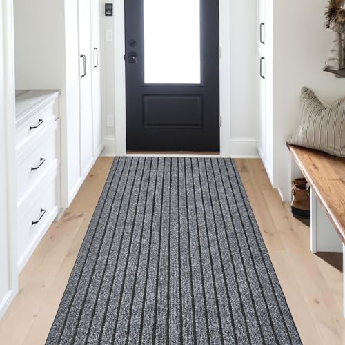 ANTPOP 2FT x 6FT Non Slip Runner Rug - Waterproof Washable Outdoor Runner Rug for Hallway, Patio, Laundry Room, Custom Length Carpet Runner for RV, Entryway, Indoor Outdoor, Stripe Gray