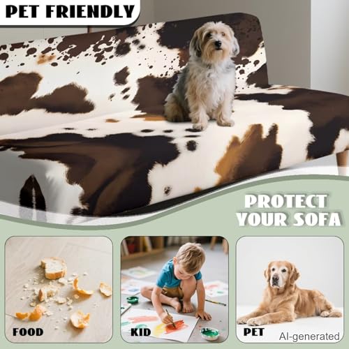 Brown Cow Print Futon Cover with Elastic Bottom,Soft Couch Cover Stretch Futon Slipcover Armless Futon Bed Cover Furniture Cover for Living Room Home Decoration