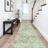2'6"x14 Washable Long Runner Rug: Vintage Non Slip Hallway Rug SageGreen