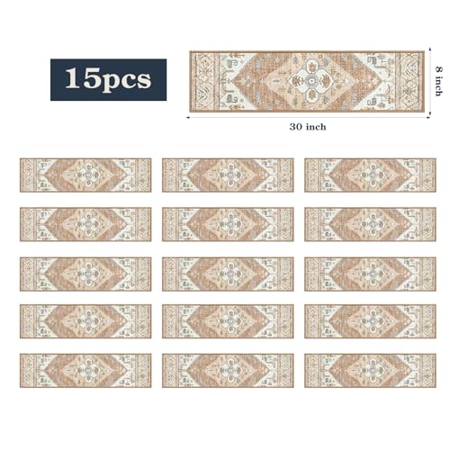 Lahome Stair Treads Non Slip 15 Pack 8" X 30" Stair Treads for Wooden Steps, Washable Self Adhesive Stair Runners Stain Resistant Stair Carpet, Edging Staircase for Kids Elders and Dogs Dorie, Taupe